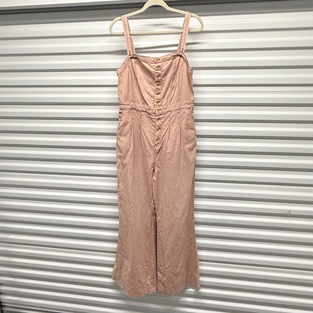 Pilcro Anthropologie Pink Wide Leg Button Front Jumpsuit Size 6